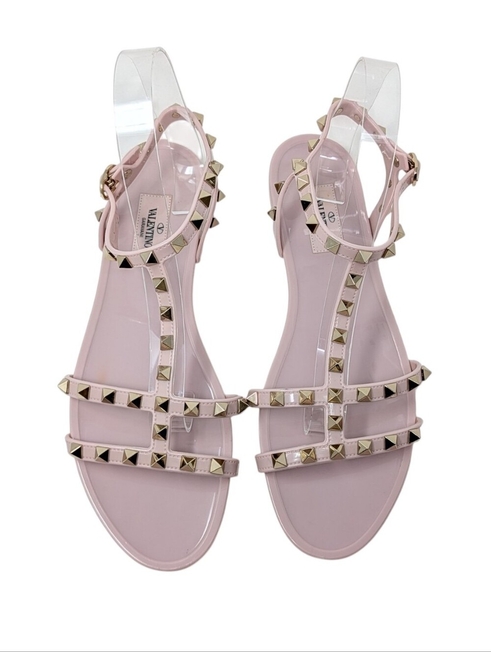 Valentino Garavani Nude Pink Rockstud Jelly Caged Gladiator Sandals Size EU 40